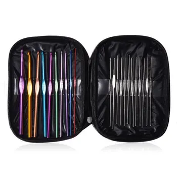 

22 Pcs/Set Ergonomic Multi Colour Stainless Steel Crochet Hooks Yarn Knitting Needles 2-8mm Sewing Tools with Case Dropshipping