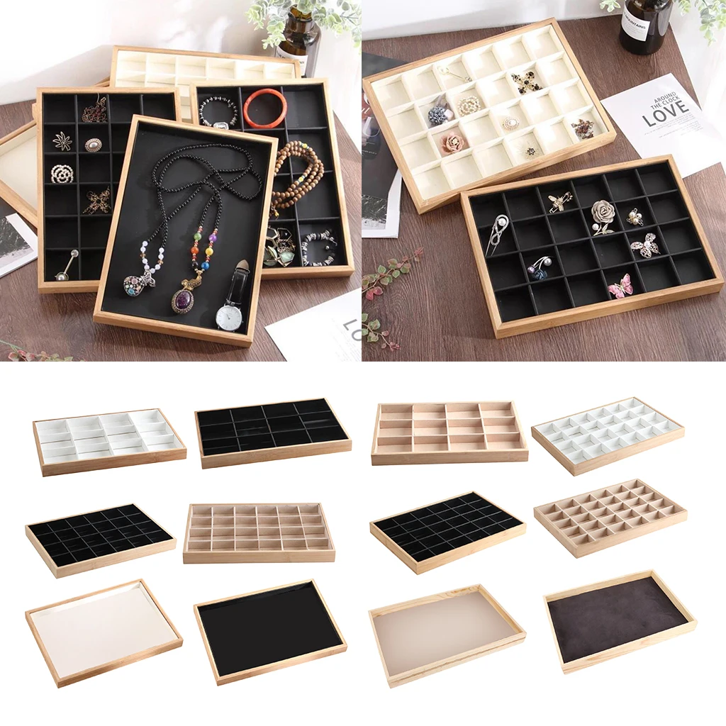Premium Bamboo Wood Stackable Jewelry Tray Showcase Display Organizer, 12 Grid