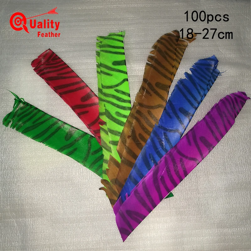 

New 100pcs Real Turkey Feather Full Length Zebra print Arrow Feather Cut Fletching Hunting Shooting Diy Arrow Accessories