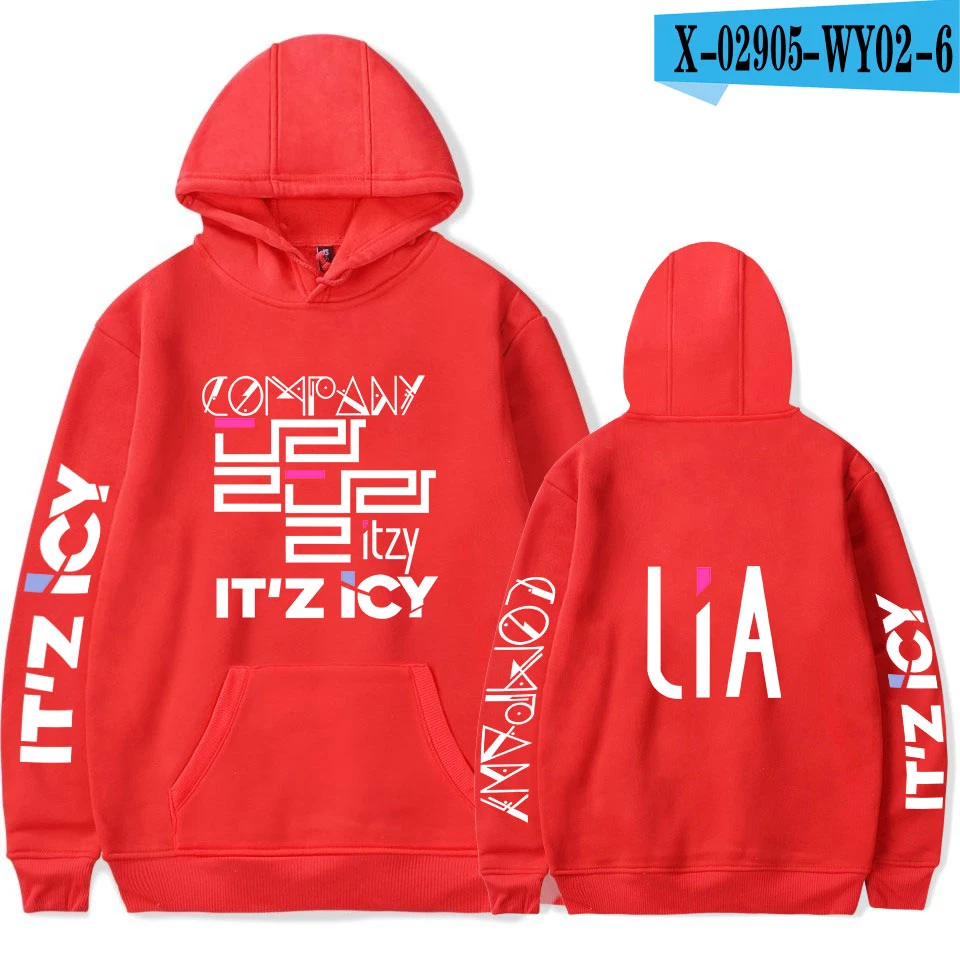 ITZY Harajuku уличная Толстовка для женщин с длинным рукавом с капюшоном Толстовка Корейский Kpop печати флисовые толстовки Женское пальто - Цвет: red