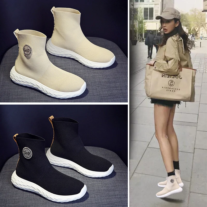 

Stretch socks shoes female 2019 autumn wild ins super fire breathable knit casual sports boots tide shoes