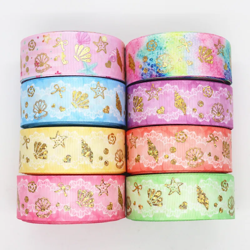 

10 Yards 1" 25MM Shiny Gold Printed Grosgrain Ribbon For Hair Bows DIY Crafts Handmade Accessories M19082801