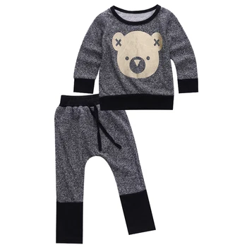 

2 pcs Toddler Infant Baby Boy Girl Sweat Shirt +Pants Outfit Clothes Set Color:Grey