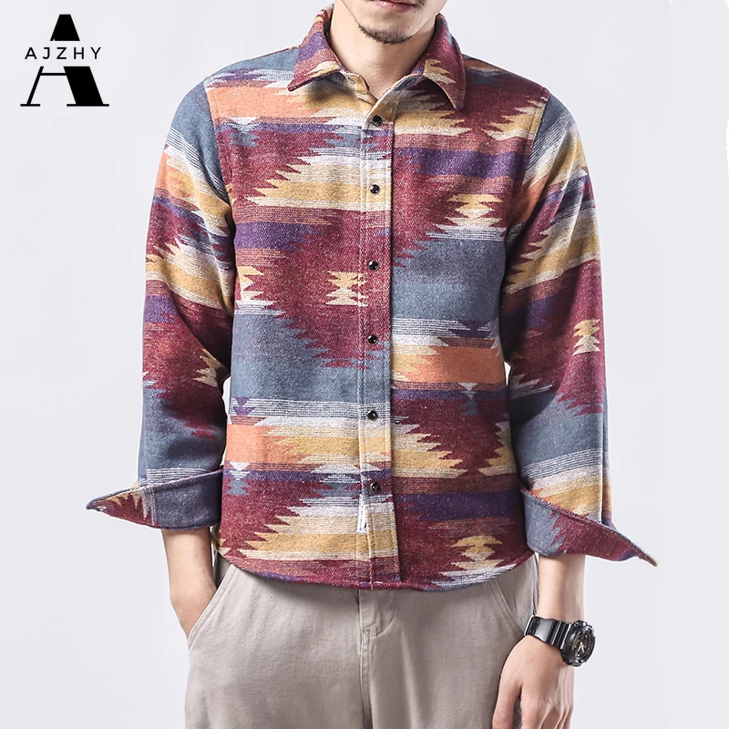 

Folk Custom Geometric Autumn Winter Flannel Shirt Men Womens Plaid Streetwear Casual Vintage Long Sleeve Shirts Dress Clothing