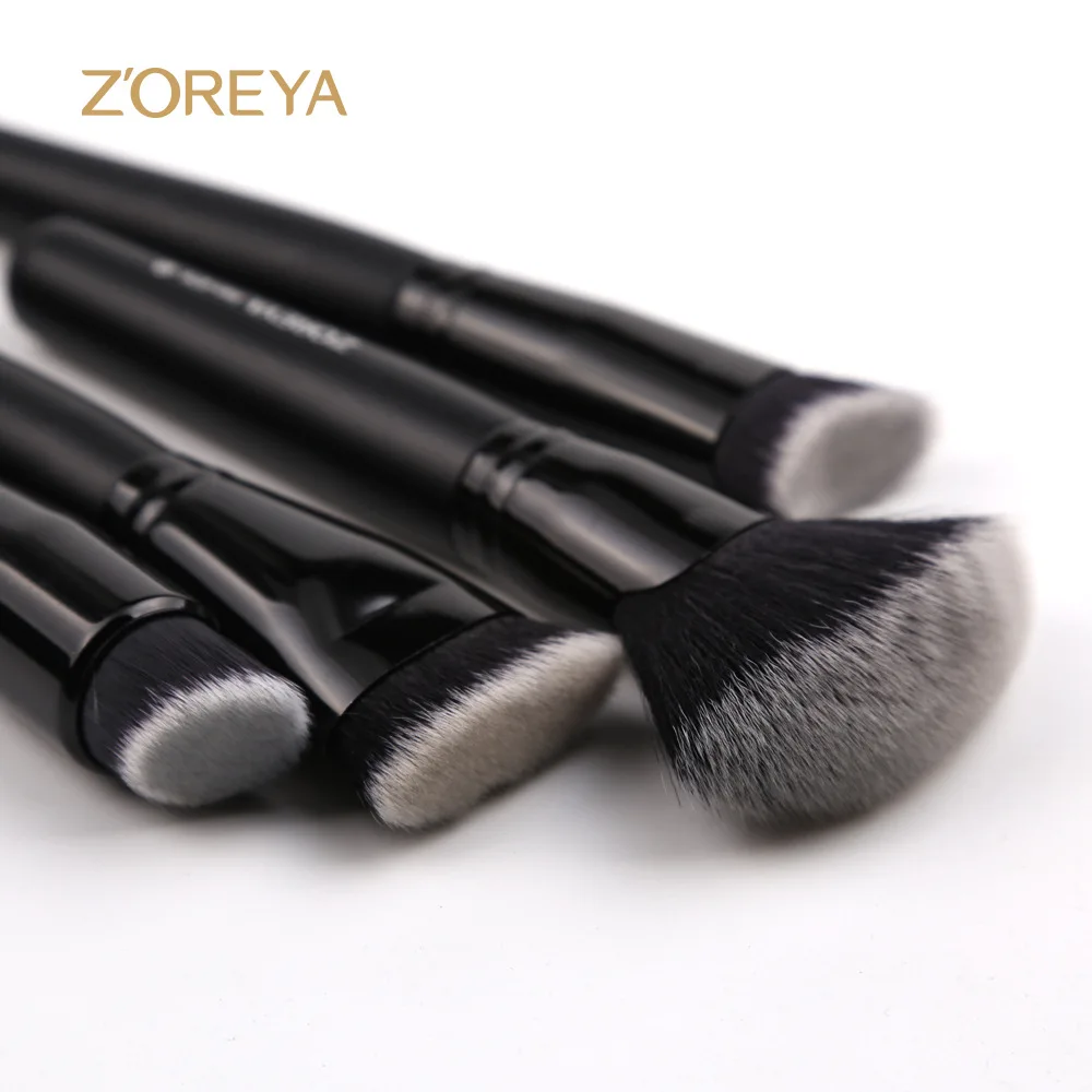 Best selling 4 artificial fiber beauty tools black wooden handle makeup set