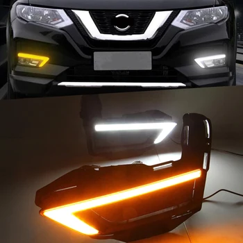 

For Nissan X-Trail Xtrail X trail 2017 2018 12V LED DRL Daytime Running Light Daylight Fog Lamp Yellow Turn Signal Style Relay