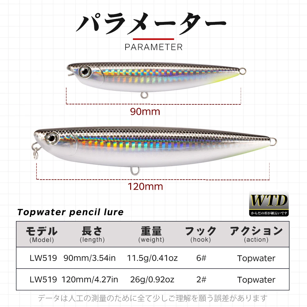 Hunthouse D02 Sparrow Pencil Surface Fishing Lure Topwater Stickbaits 90/120mm 11.5/26g Top Walkers pesca For Bass Tackle LW519