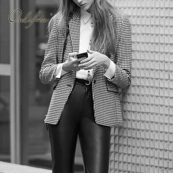 

Ordifree 2019 Autumn Winter Women Plaid Blazer and Jackets Work Office Lady SuitOutwear Casual Suit Jacket