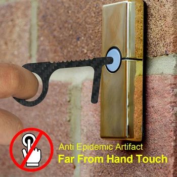 

Carbon Fiber Door Handle Key Press Elevator Tool Antimicrobial EDC Door Opener Keychain Portable Self-Cleaning Handle Tool