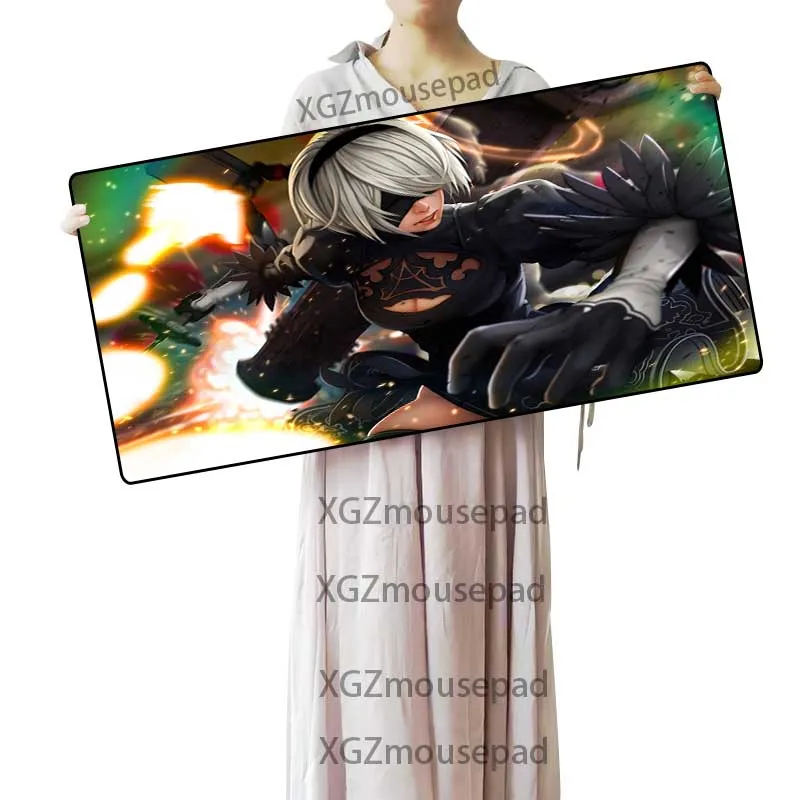 XGZ Customized Large Gaming Mouse Pad Black Lock Edge Anime NieR: Automata Computer Desk Mat Rubber