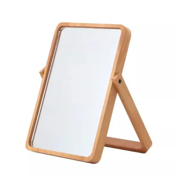 

Creative Wooden HD Makeup Mirror Sleek Minimalist Folding Desktop Beauty Vanity Mirror Home Bedroom Decoration Vanity MirrorQ429