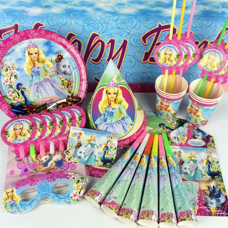 New Cartoon Princess Theme Supplies Party Disposable Tableware Straws invitation Card Hats Baby Sho - 4.00032E+12