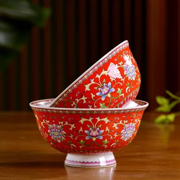 

4.5/5/6inch Chinese Lucky Red Bone china Rice Bowl Jingdezhen Handmade Ceramic Tableware Home Kitchen Container Ramen Soup Bowls