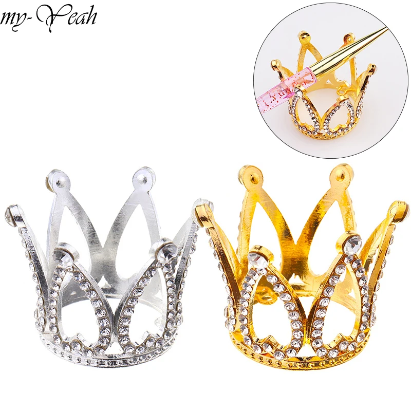 

my-Yeah Gold Silver Rhinestone Crown Design Nail Brush Holder Nail Art Painting Drawing Pen Displayer Stand Manicure Tools