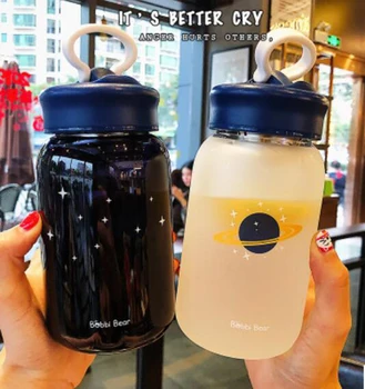 

Network-popular Wandering earth Frosted glass water bottle portable water bottles Mobile phone stents web celebrity handy cup