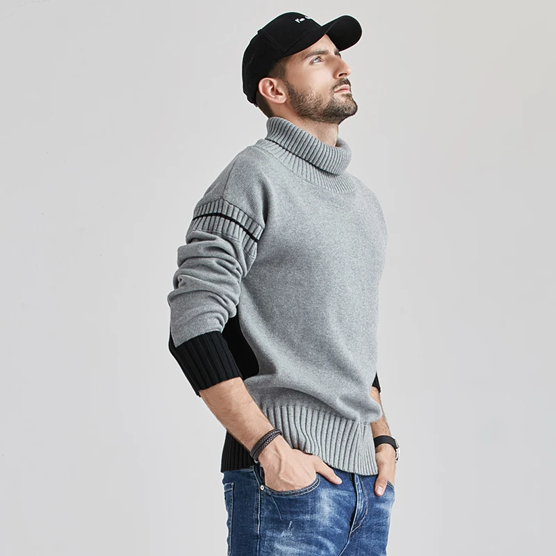 

2020 Winter New Men's Turtleneck Sweaters Black Brand Knitted Pullovers Men Patchwork Casual Male Sweater Autumn Knitwear