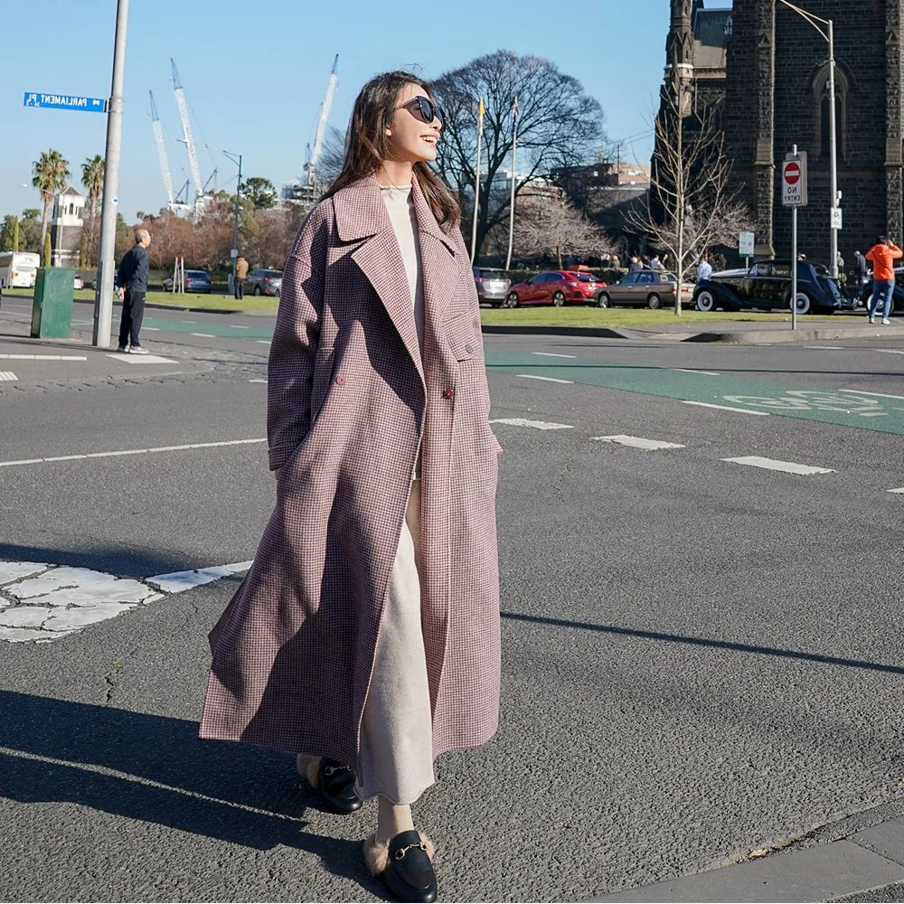 

Photo Shoot French Long Woolen Jacket 2019 Autumn & Winter New Style WOMEN'S Dress Retro Hepburn Wind Loose-Fit Woolen Overcoat
