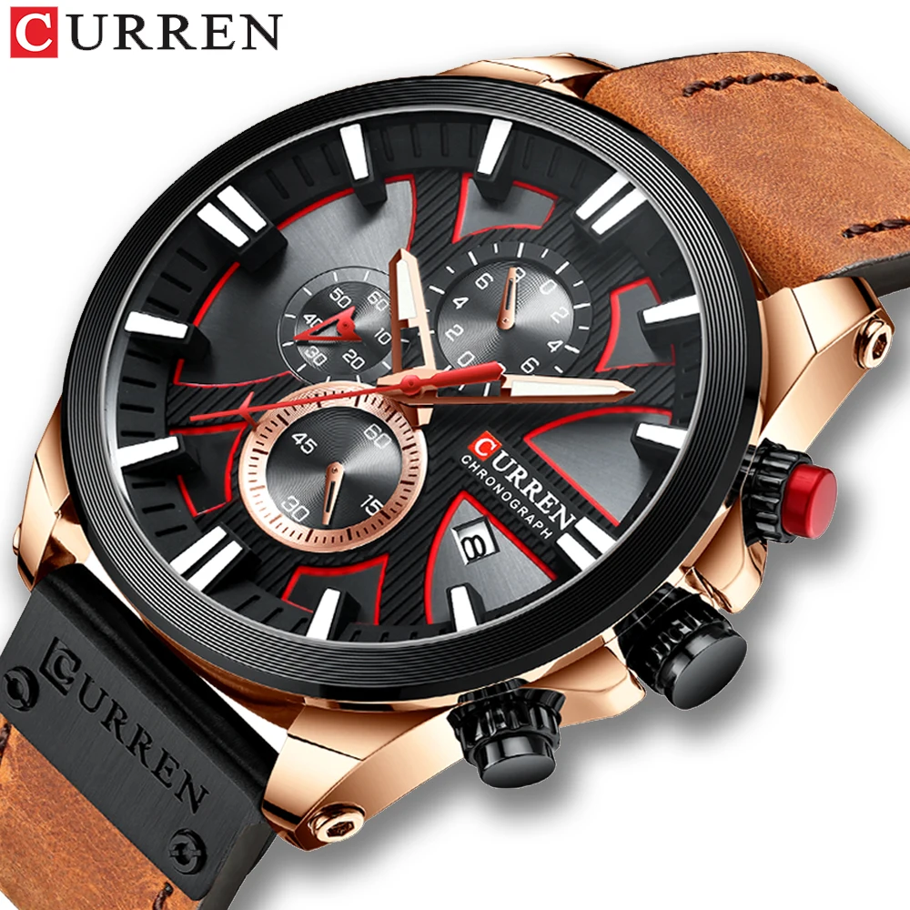 Relogio Masculino CURREN Модные мужские спортивные часы Мужские Аналоговые кварцевые часы мужские военные спортивные часы кожаные кварцевые часы - Цвет: brown rose black