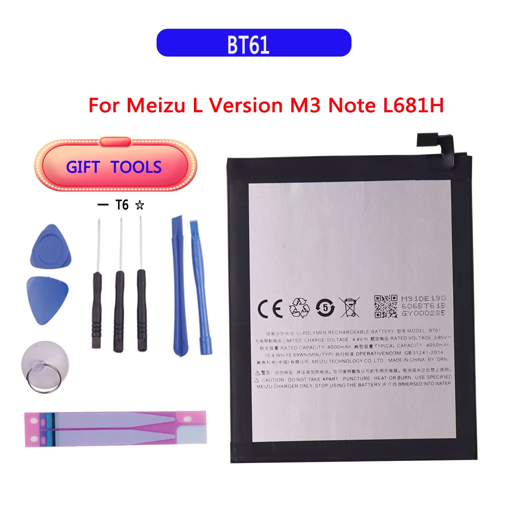Оригинальная сменная батарея 3,85 V 4000mAh BT61 для Meizu L версия M3 Note L681H батарея