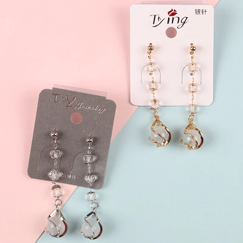 

simple water drops wild ear nail long earrings female 925 Japanese and Korean retro crystal long tassel Ins Style Elegant Trend
