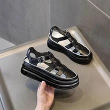 

Rome Baotou 2021 Sandals New Women's Shoes Increased Thick-soled Casual Summer Hollow Sponge Cake Board Shoes Big Explosion