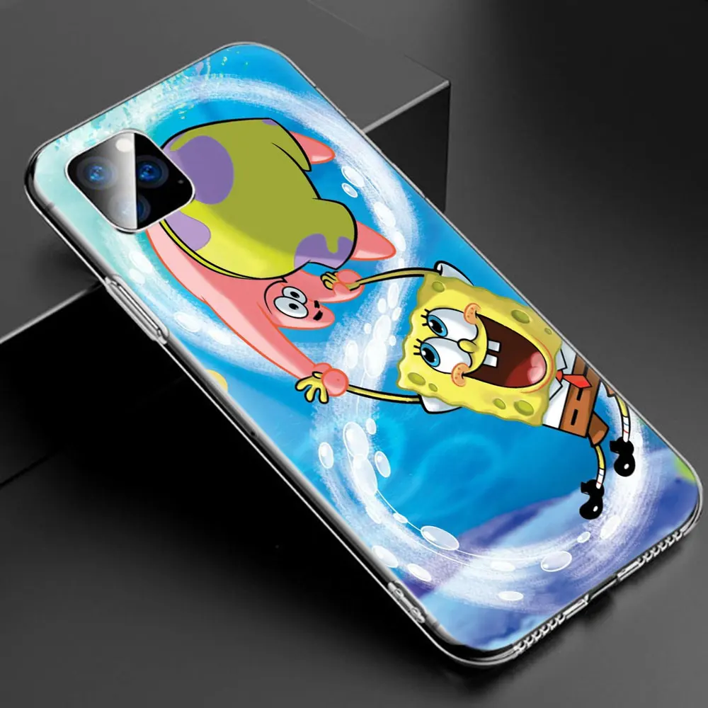 Милый мягкий силиконовый прозрачный чехол с губкой Бобом для Apple iPhone 11 Pro XS Max X XR 6 6s 7 8 Plus 5 5S SE Модный чехол