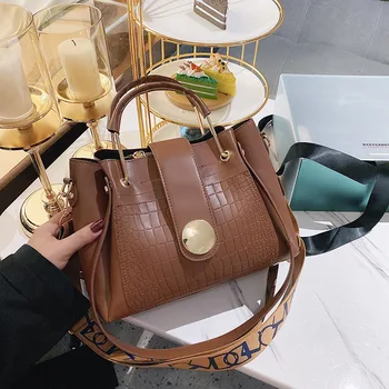 

Vinatge Crocodile Pattern Women's Handbags Wide Strap Big Women Shoulder Bags Large Capacity Ladies Hand Bags For Women 2020 New