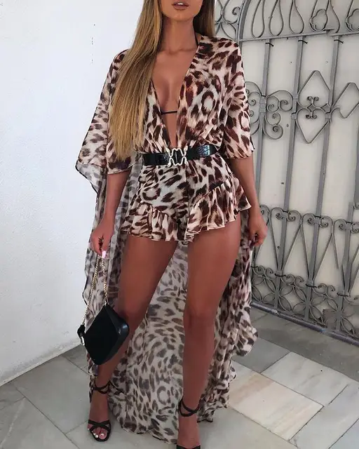 Women Jumpsuit Sexy Deep V Floral Print 
