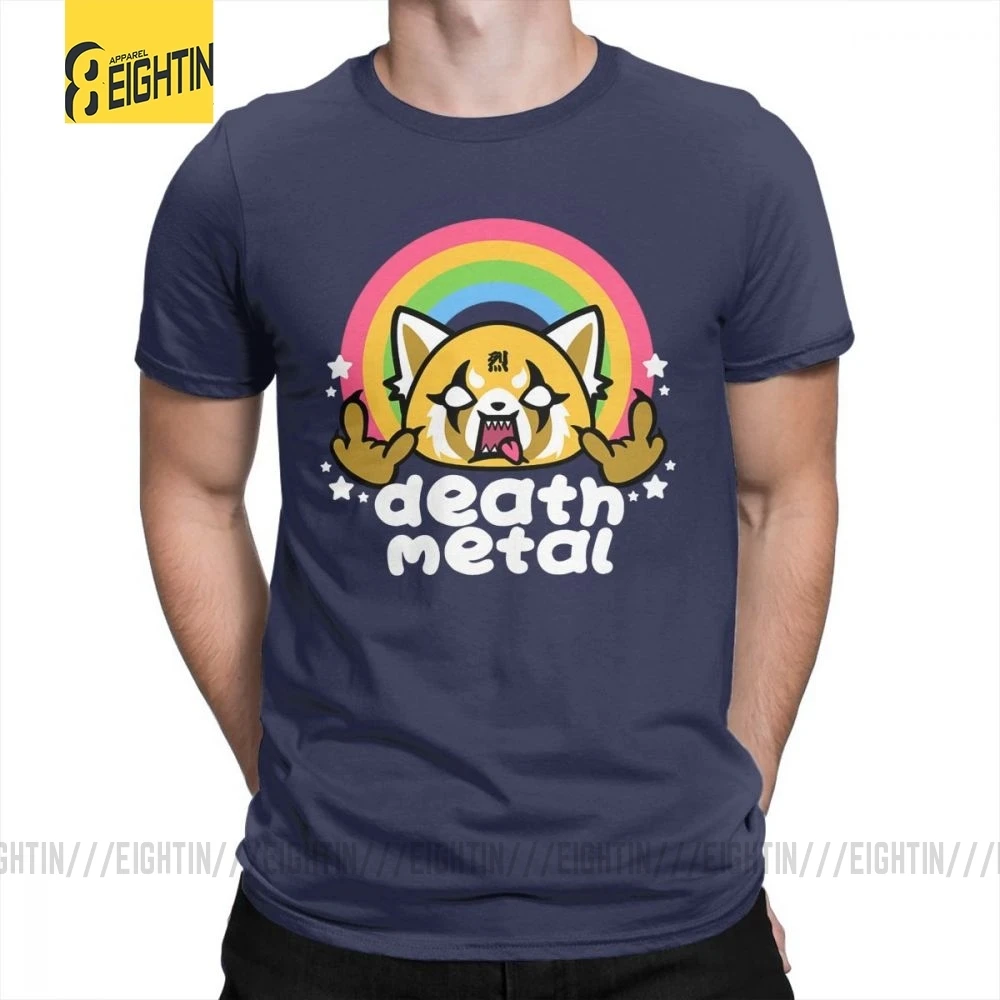 Death Metal Aggretsuko aggression Retsuko, футболки из хлопка, Мужская одежда, футболки с коротким рукавом, футболки большого размера с рисунком - Цвет: Тёмно-синий