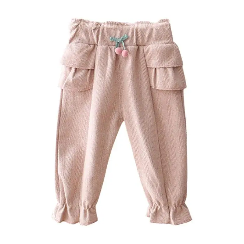 Kids Girl Spring Cotton Trousers Sweet Cute Bow Ruffle Solid Color Pants