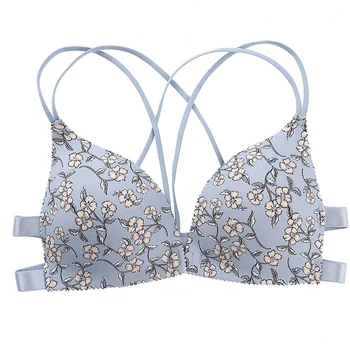 

Women Flower Printed Bras Cross Beauty Back Front Buckle Wireless Bralette Female Sexy Lingerie Comfort Push Up BrasNew Arrive