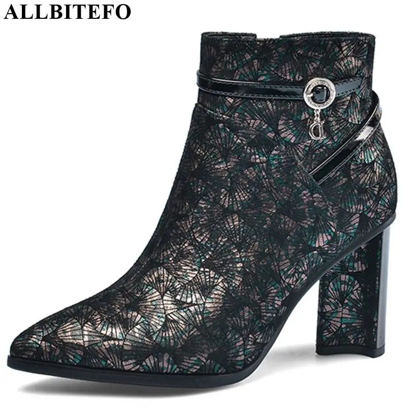 

ALLBITEFO hot sale genuine leather comfortable women boots Autumn Winter Elegant ankle boots high heel fashion girls boots