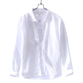 

Spring summer autumn winter 2020 men's cotton linen blended shirt long sleeve solid color casual shirt fit men's versatile tops