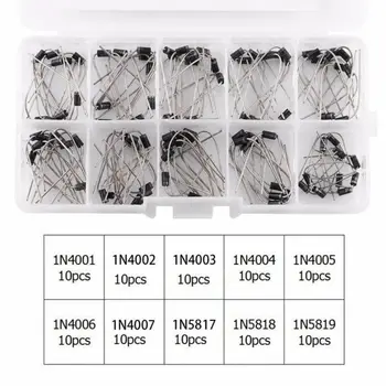 top Selling 100 PCS / Set Diode Rectifier Diode Electronic Components Assortment Kit 1N4001-1N5819 10 Values Diode
