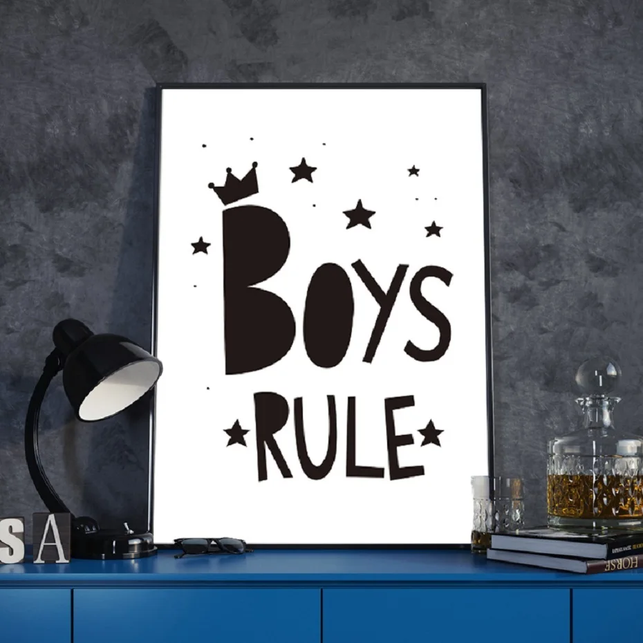 Минималистичное правило для мальчиков, декор для детской комнаты, персонализированная Картина на холсте, настенная живопись, черно-белые плакаты, принты, картины, декор для детской комнаты
