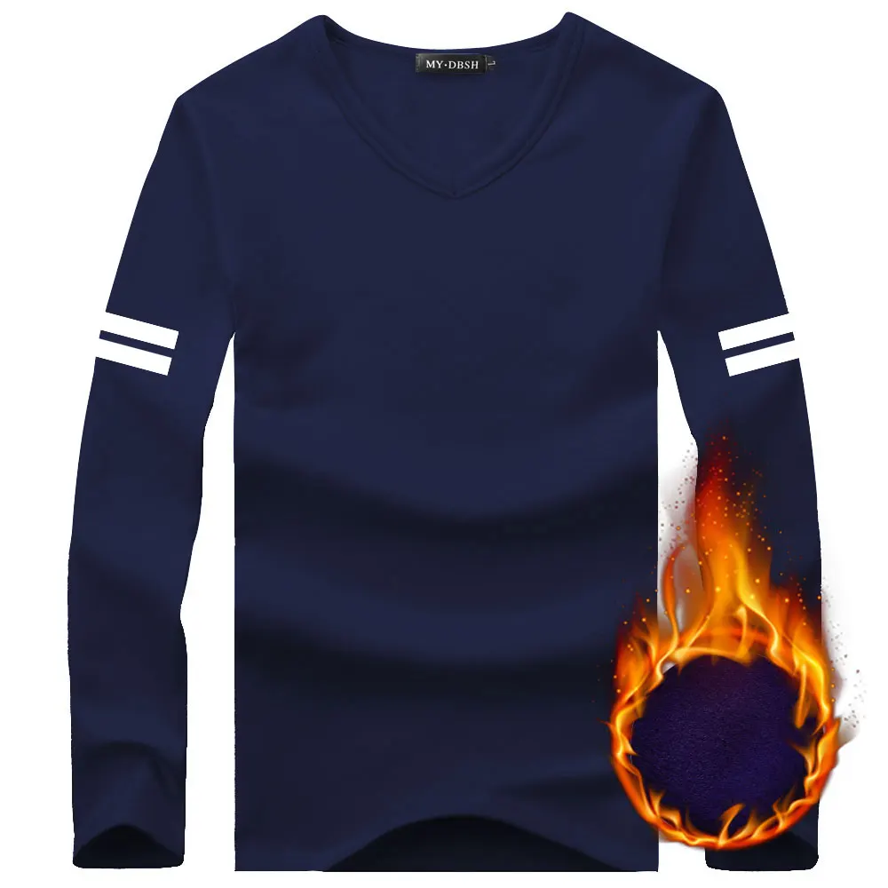 Длинный рукав термомайка Повседневная зимняя хлопковая толстая футболка базовые футболки мужские брендовые фитнес теплые футболки Blusas кофты - Цвет: 540-V-Navy