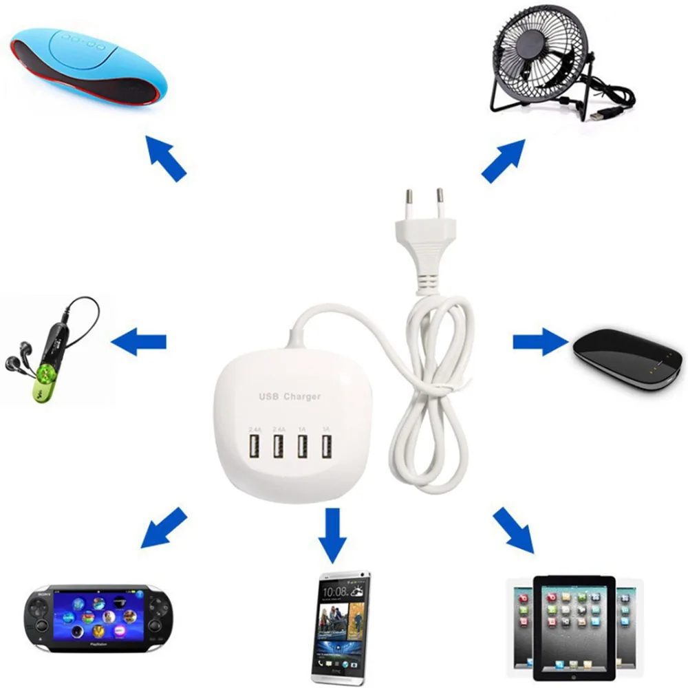 Быстрое зарядное устройство USB power 4 зарядная станция с портами USB Hub 5V 1A/2.4A штекер питания быстрая зарядка USB многофункциональное зарядное устройство