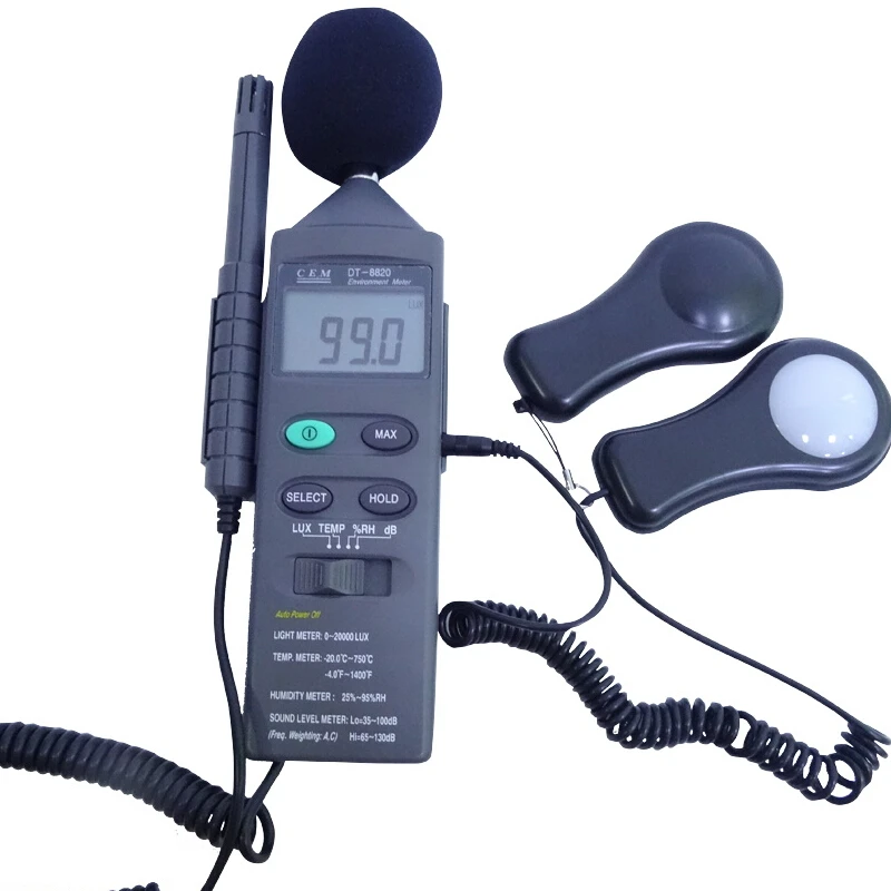 Multifunction Environment Meter: Digital Temperature, Humidity, Sound,  Light and Air Flow Meter