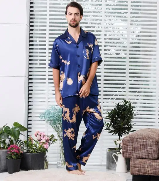 short sleeve men C Пижама для пары, шелковая атласная пижама, пижамный комплект с длинными рукавами, пижама, Пижамный костюм для сна, комплект из 2 предметов, одежда для отдыха, пижама - Цвет: short sleeve men C