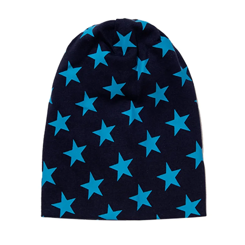 Детские Кепки из хлопка, новая детская Шапка-бини с принтом звезды, зимняя шапка для мальчиков и девочек, детские шапки, шапочка для малышей - Цвет: Тёмно-синий