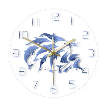 

Dolphins Family Silhouette Printed Acrylic Round Wall Clock Nautical Nursery Decor Wall Art Ocean Marine Life Silent Wall Clock