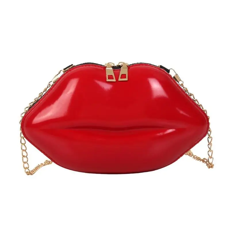 Lips Shape Pvc Women Handbags Solid Color Zipper Shoulder Bag Crossbody