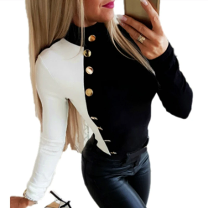 

Women Autumn T-shirt Long Sleeve Casual Slim Buttoned Top T Shirt 2020 Ladies Streetwear New Dropshipping Clothing