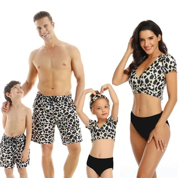 

2020 New Summer Mommy And Me Swimsuit Leopard Print Family Matching Swimwear Boys Men Swimwear Shorts Women Girls Bikini