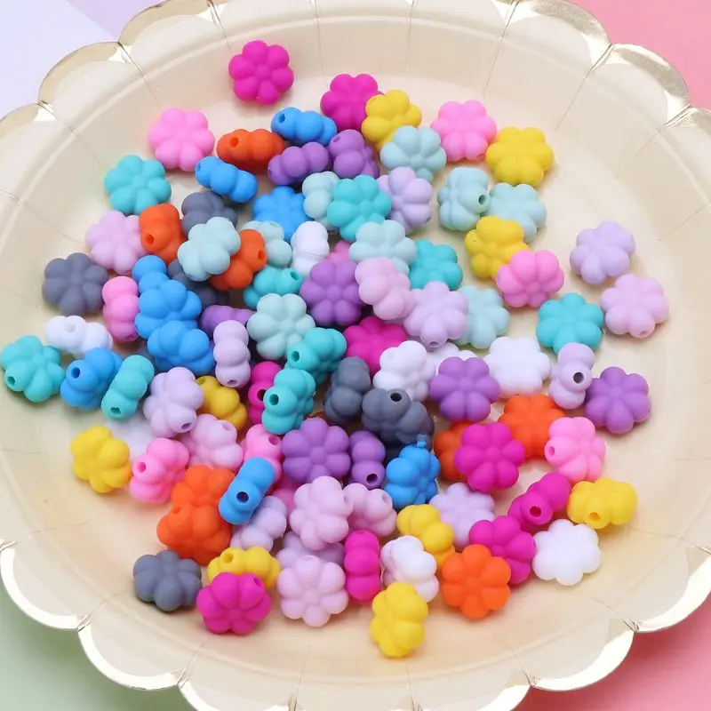 

10 PCS Multi-Colors 15 MM Double-faced Flower Silicone Beads Teething Beads For DIY Necklace BPA Free R2JF