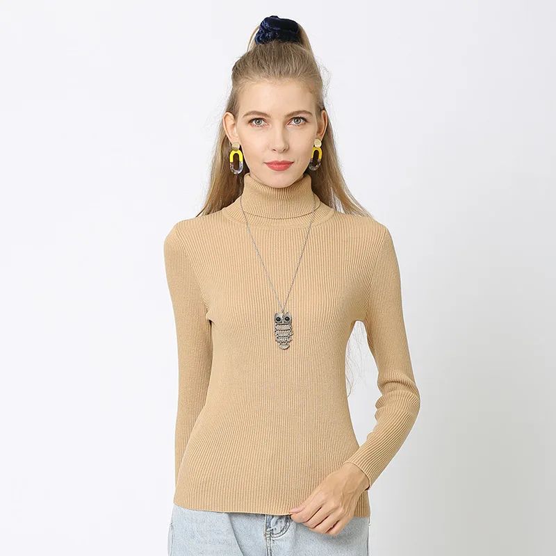 Хаки Duckwaver S~ 4XL размера плюс, женские свитера, водолазки, пуловеры, мягкая первоклассная рубашка с длинным рукавом, повседневный облегающий вязаный свитер - Цвет: Хаки