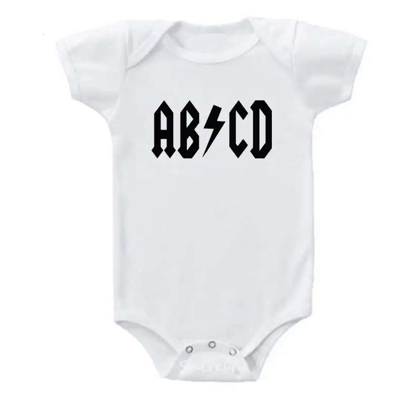 Funny Abcd Letter Print Infant Clothes Rock Acdc Baby Clothes Cotton Newborn Boy Girls Romper Jumpsuit Clothing Outfits 0 24m Aliexpress