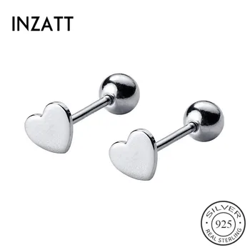 

INZATT Real 925 Sterling Silver Minimalist Heart Bead Stud Earrings For Fashion Woman Party Cute Fine Jewelry Accessories