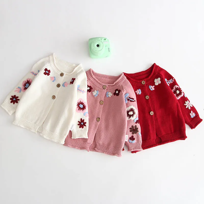 

Knit Cardigan Baby Autumn Winter Baby Girl Coat Newborn Embroidered Knit Jacket Baby Girl Sweater Clothes Child Cardigan