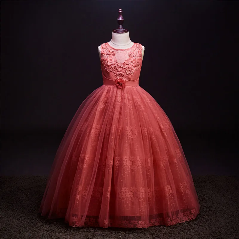 Летние праздничные платья принцессы с цветочным рисунком для девочек детская одежда на свадьбу, день рождения кружевное платье для девочек платья-пачки для маленьких девочек - Цвет: watermelon red